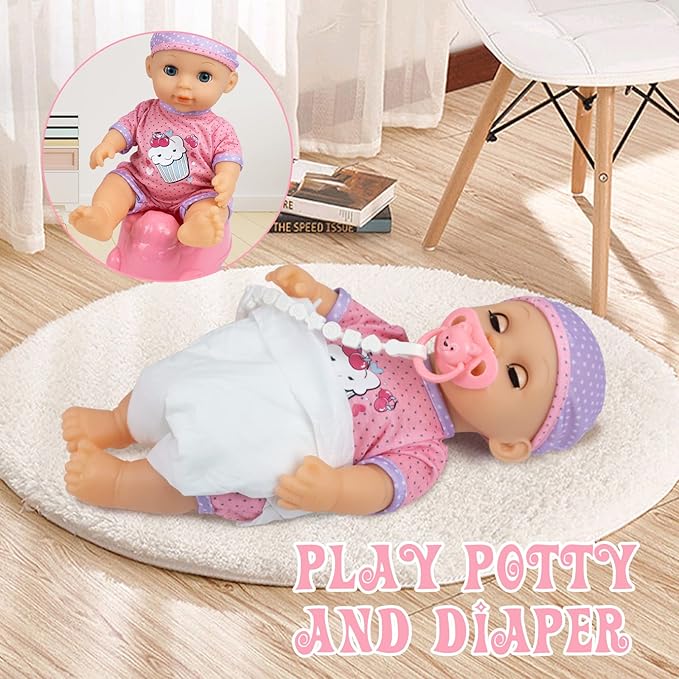 RedCrab Baby Doll Toys Set, Newborn Dolls PlaySet with High Chair Stroller Feeding 15+ pcs 12" Dolls
