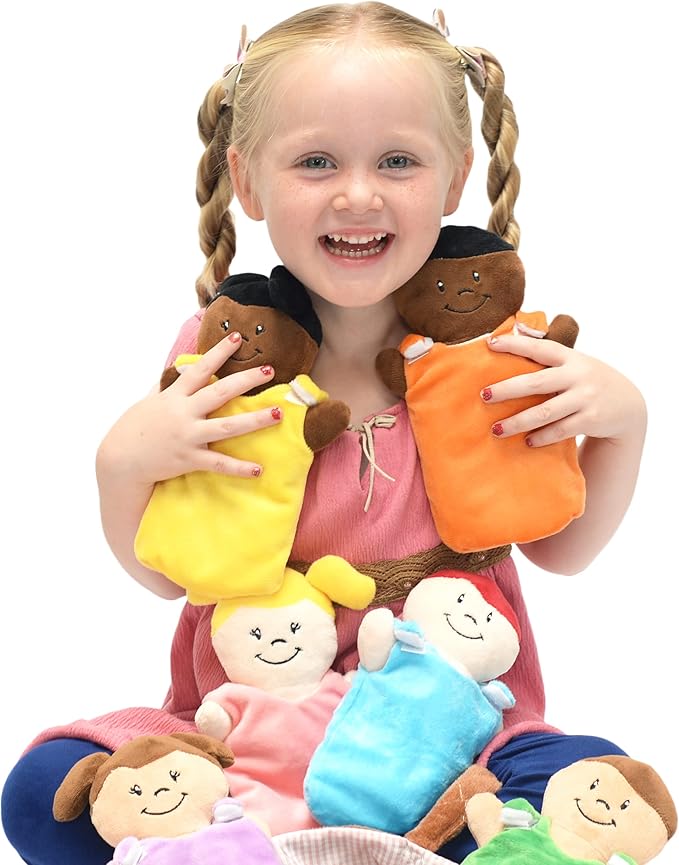Basket of Babies Plush Baby Doll Set with Removable Clothing - Multicultural Diversity Baby Doll Toys for Boys and Girls with 6 Soft Baby Dolls, Interchangeable Clothing