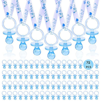 72 Baby Shower Pacifiers Necklace, Acrylic Pacifier Necklace, Cute Pacifier Necklace for Baby Shower Boys Girls Party Favors Charm/Gender Reveal Party Table Scatter/Baby Shower Necklace Game(Blue)