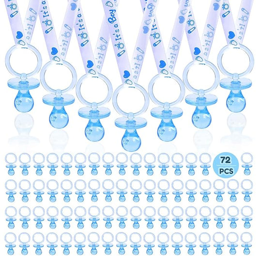 72 Baby Shower Pacifiers Necklace, Acrylic Pacifier Necklace, Cute Pacifier Necklace for Baby Shower Boys Girls Party Favors Charm/Gender Reveal Party Table Scatter/Baby Shower Necklace Game(Blue)
