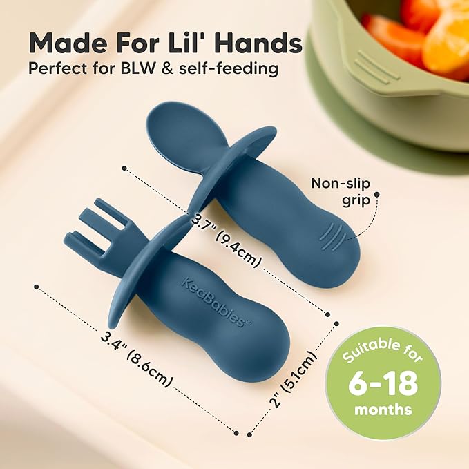 KeaBabies 4-Pack Silicone Baby Spoons and Forks Set - Baby Spoon Self Feeding, BLW Baby Utensils 6-12 Months,Baby Led Weaning Feeding Spoon,Teething Infant Baby First Food Training Pre Spoon (Valiant)