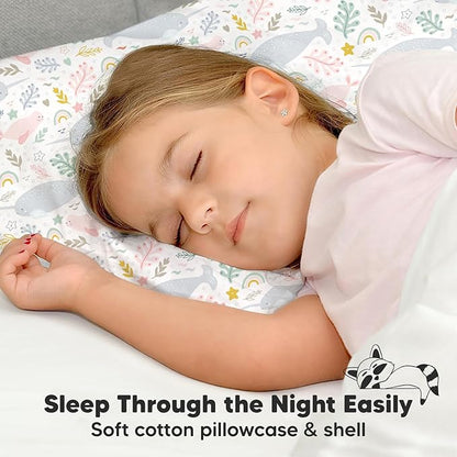 Toddler Pillow with Pillowcase - 13x18 My Little Dreamy Pillow, Organic Cotton Toddler Pillows for Sleeping, Kids Pillow, Travel Pillows, Mini Pillow, Nursery Pillow, Toddler Bed Pillow (Narwhal)
