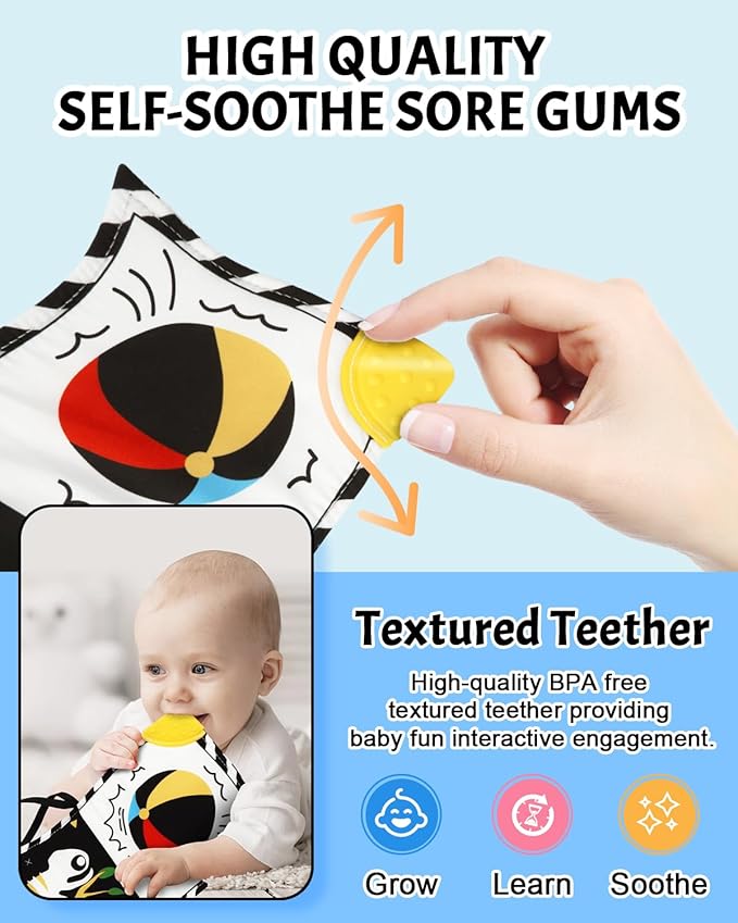 Newborn Toys, High Contrast Baby Books with Teether 0-6-12 Months