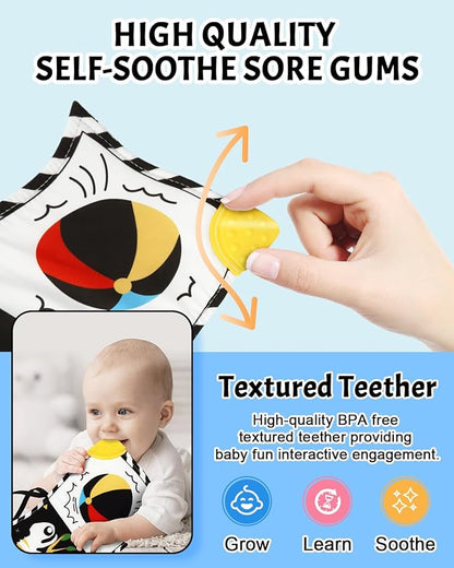 Newborn Toys, High Contrast Baby Books with Teether 0-6-12 Months