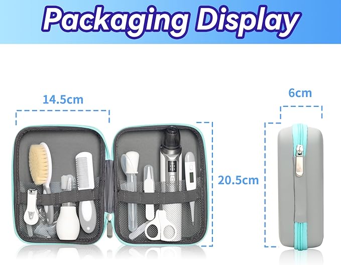Baby Grooming Kit, Infant Safety Care Set with Baby Nose Aspirator，Baby Hair Brush Comb Nail Clipper Nasal Aspirator,Baby Essentials Kit for Newborn Girls Boys (17 Pc Grey White Kit)