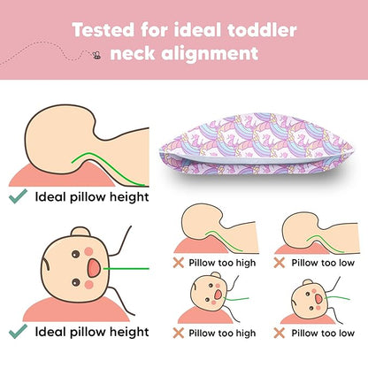 Toddler Pillow with Pillowcase - 13x18 My Little Dreamy Pillow, Organic Cotton Toddler Pillows for Sleeping, Kids Pillow, Travel Pillows, Mini Pillow, Nursery Pillow, Toddler Bed Pillow (Unicorn)