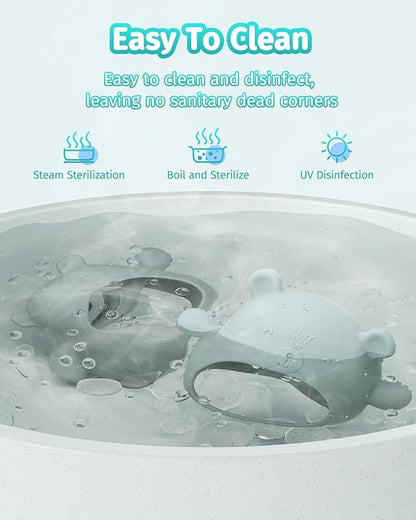USLAI 2 Packs Baby Teething Toy for Over 3 Months, Food Grade Silicone Teething Mitten