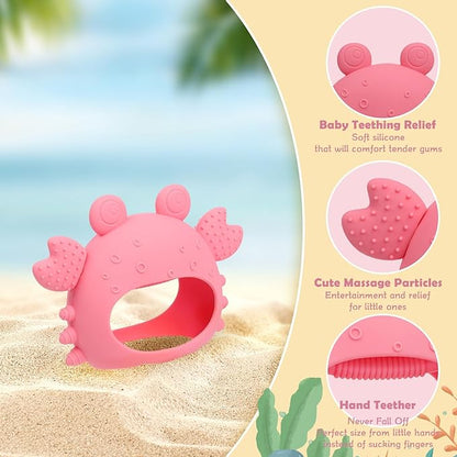 Anboor 2 Pack Baby Teething Toys, Silicone Teethers for Babies 0-6 Months Anti Dropping Hand Teether