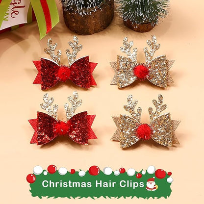 4 Pcs Christmas Hair Clips Xmas Bow Hair Accessories Cute