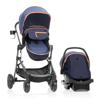 Evenflo Pivot Vizor Travel System with LiteMax Infant Car Seat (Promenade Blue) & LiteMax Infant Car Seat Base