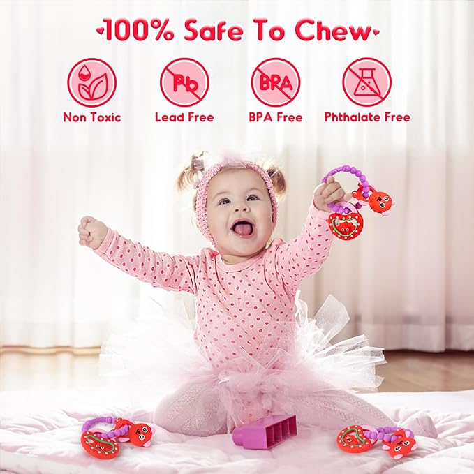 NPET Baby Valentines Teething Toy, Cute Bear & Red Heart Teeting Ring Infant Baby Teething