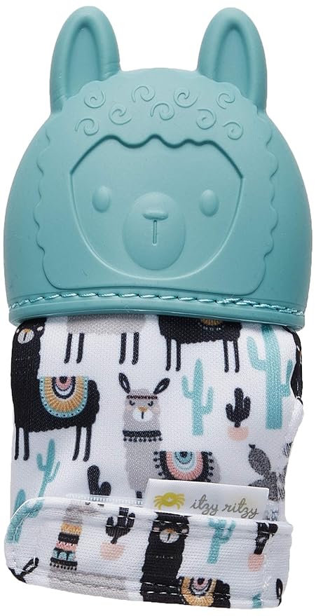 Itzy Ritzy Silicone Teething Mitt - Soothing Infant Teething Mitten with Adjustable Strap, Crinkle Sound & Textured Silicone to Soothe Sore & Swollen Gums 3 Mos
