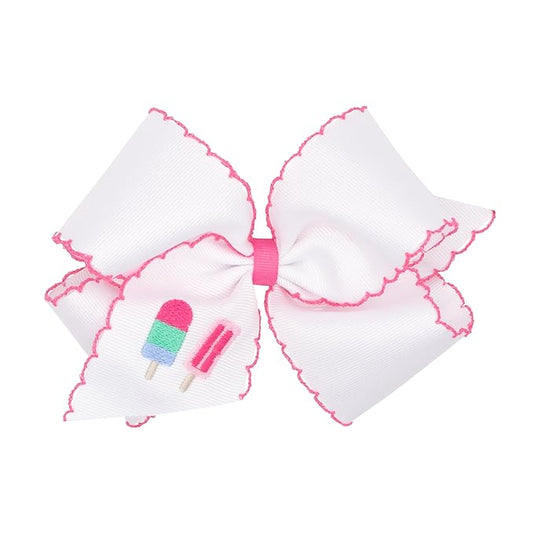 Wee Ones Girls' Grosgrain Hair Bow with Moonstitch Edge and Country Club Inspired Embroidery on a WeeStay Hair Clip, King