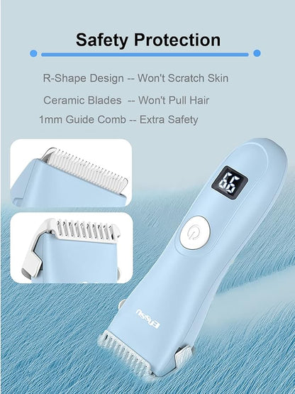 Baby Hair Clippers, Low Noise Hair Trimmer for Kids, Waterproof USB Rechargeable Cordless Haircut Kit with LCD Display, Blue
