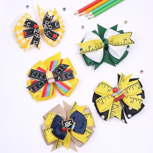 Back to School Bow Hair Clips for Girls, 5PCS 4.5