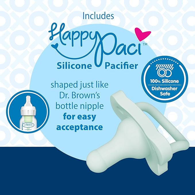 Dr. Brown's Lovey Blanket with Beaded Teether Ring and HappyPaci 100% Silicone One-Piece Pacifier, Soothing Security Blanket Set for Baby 0m+