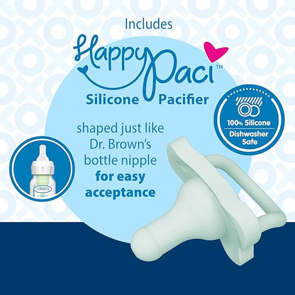 Dr. Brown's Lovey Blanket with Beaded Teether Ring and HappyPaci 100% Silicone One-Piece Pacifier, Soothing Security Blanket Set for Baby 0m+
