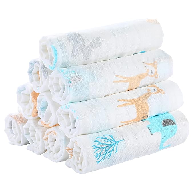 Yoofoss Muslin Burp Cloths for Baby 10 Pack 100% Cotton 20''X10'' Super
