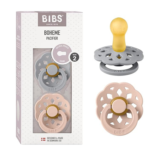BIBS Pacifiers - Boheme Collection | BPA-Free Baby Pacifier 2 Cloud/Blush 6-18 Months