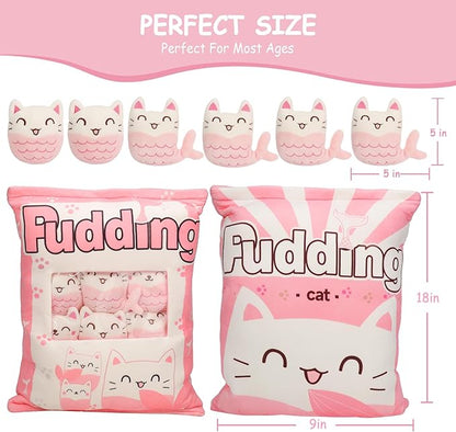 Mermaid Cat Plush Pillow, Mermaid Cat Stuffed Animals Pillow with Mermaid Cat Mini Doll Toy (6 Pink