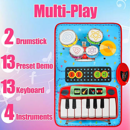 1 Year Old Boy Girl Birthday Gift, Music Mat for Toddlers 1-3 2-in-1 Music 1-3 with