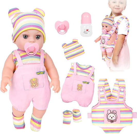 12" Baby Dolls With Carrier Front And Back For Little 12 Inch 3+ Baby