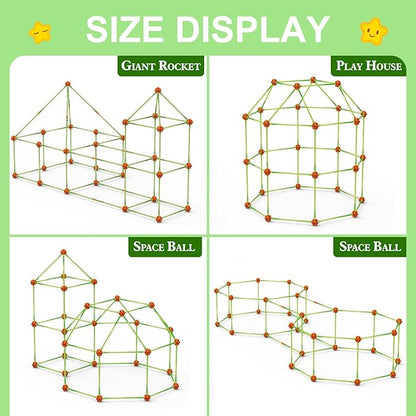 Fort Building Kit for Kids,STEM Construction Toys 3 4 5 6 7 8 9 10 11 12 Activity,140 Pcs,Orange