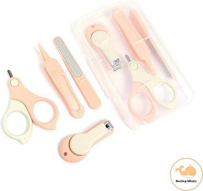 4-in-1 Premium Baby Grooming Kit by The Smiling Whale, Baby Manicure Pedicure Set for Newborn Infant & Toddler, Nail Trimmer, Nail Clipper, tweezer, Scissors (4 pcs) (Pink)