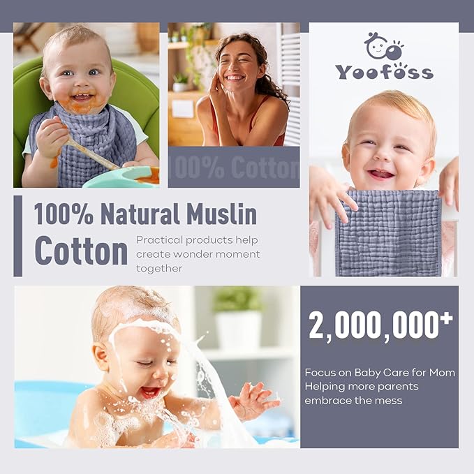 Yoofoss Muslin Burp Cloths for Baby 10 Pack 100% Cotton 20''X10'' Super
