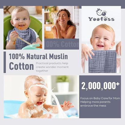 Yoofoss Muslin Burp Cloths for Baby 10 Pack 100% Cotton 20''X10'' Super