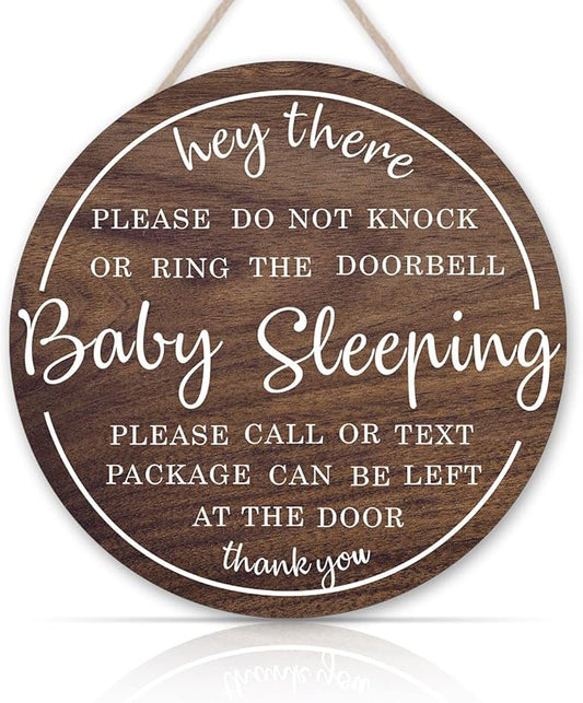 OLMIXA Baby Sleeping Wooden Sign (12x12 inch), Do Not Knock or Ring Door Knob Sign for Front Door