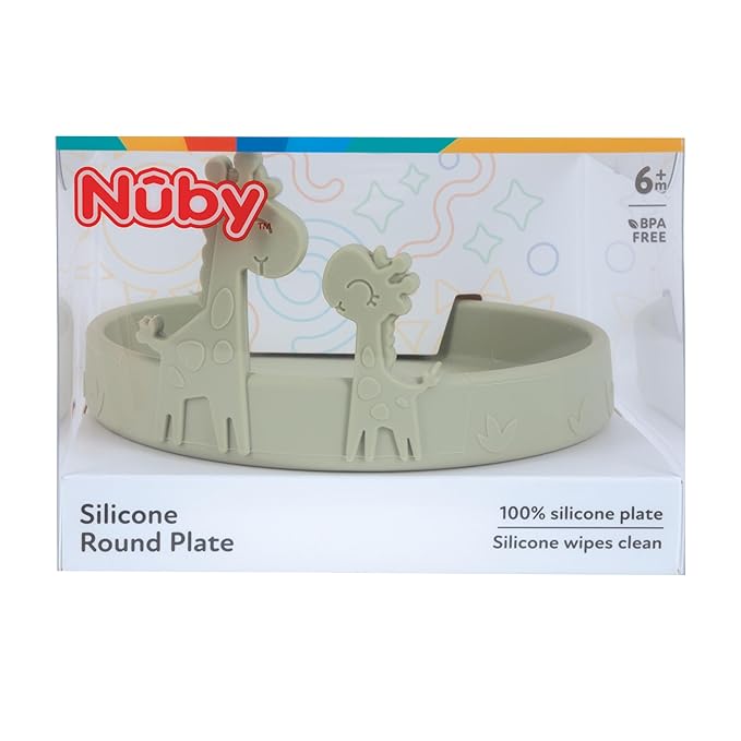 Nuby Animal Friend Silicone Round Plate - Toddler Plate - 6+ Months - Green Giraffe Plate