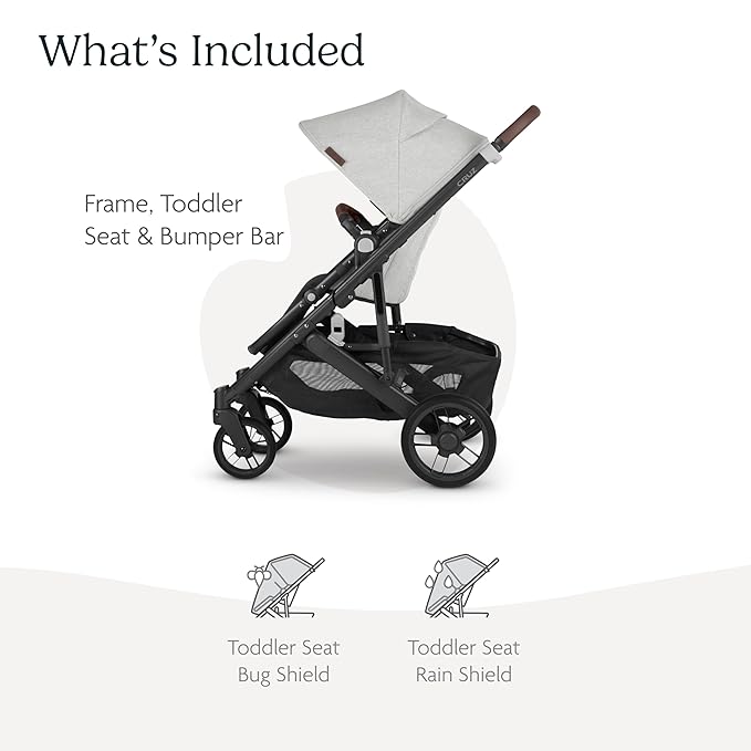 UPPAbaby Cruz V2 Stroller/Full-Featured Stroller with Travel System Capabilities/Toddler Seat, Bumper Bar, Bug Shield, Rain Shield Included/Anthony (White+Grey Chenille/Carbon Frame/Chestnut Leather)