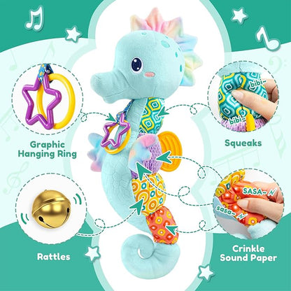 Baby Toys 0 to 12 Months, Musical Stuffed Animal Activity Soft Toys with Multi-Sensory Crinkle
