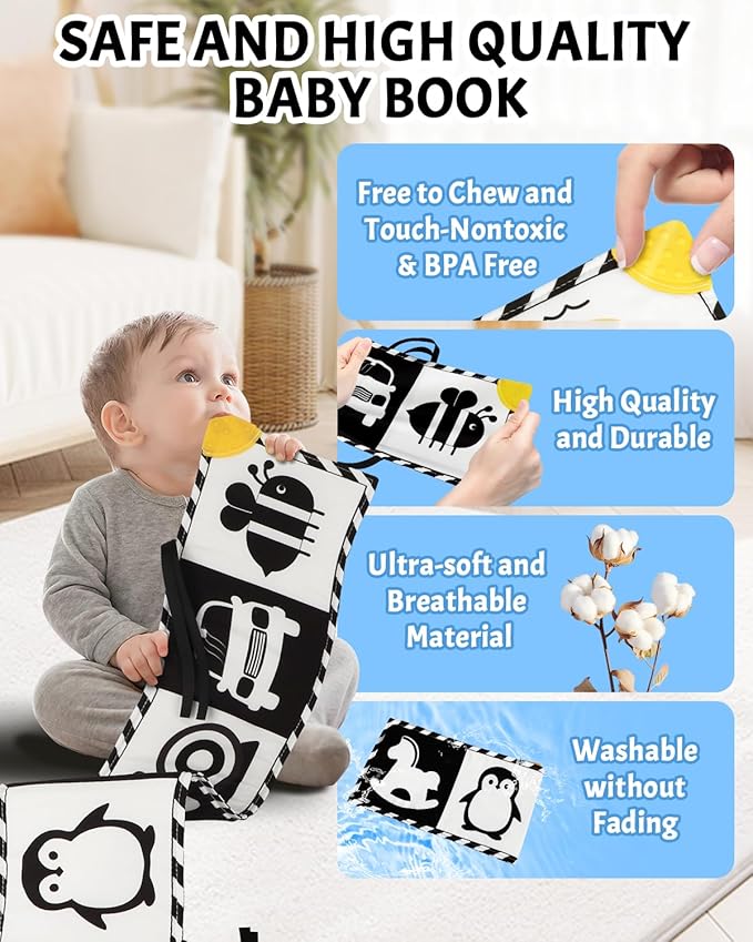 Newborn Toys, High Contrast Baby Books with Teether 0-6-12 Months