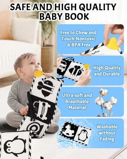 Newborn Toys, High Contrast Baby Books with Teether 0-6-12 Months