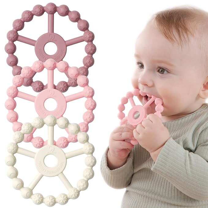 3 Pack Ring Teether, Silicone Teething Ring Toys for Babies 0-6 Months 6-12 Months 12-24 Months,