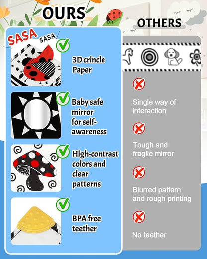 Newborn Toys, High Contrast Baby Books with Teether 0-6-12 Months