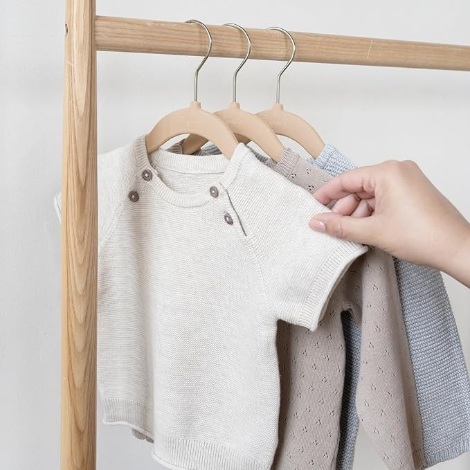 3 Sprouts Velvet Baby Hangers - Non-Slip Hanger for Infant, Toddler, Baby Clothes - Closet Kids Hangers with Slim Design, Nordic Colors, Pack of 30 - Hazelnut