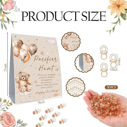 Winnie Pacifier Hunt Baby Shower Game, Pooh Mini Pacifiers Baby Shower Games Set 50Pcs Brown 5 * 7IN