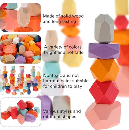 60 Pcs Stacking Rocks Montessori Toys for 1+ Year Old