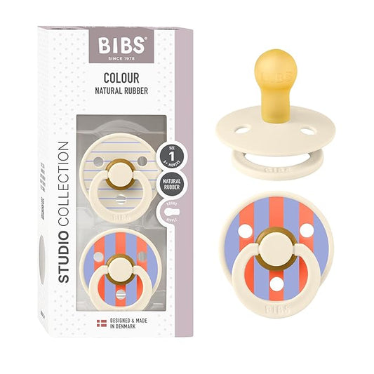 BIBS Pacifiers - Colour Studio 2 Pack | Round Nipple Baby Pacifier 0+ Months