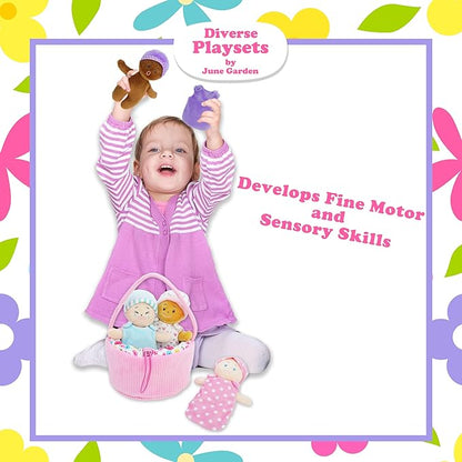 June Garden My First Basket Plush Baby Doll Set - 1 Basket 4 Multicultural