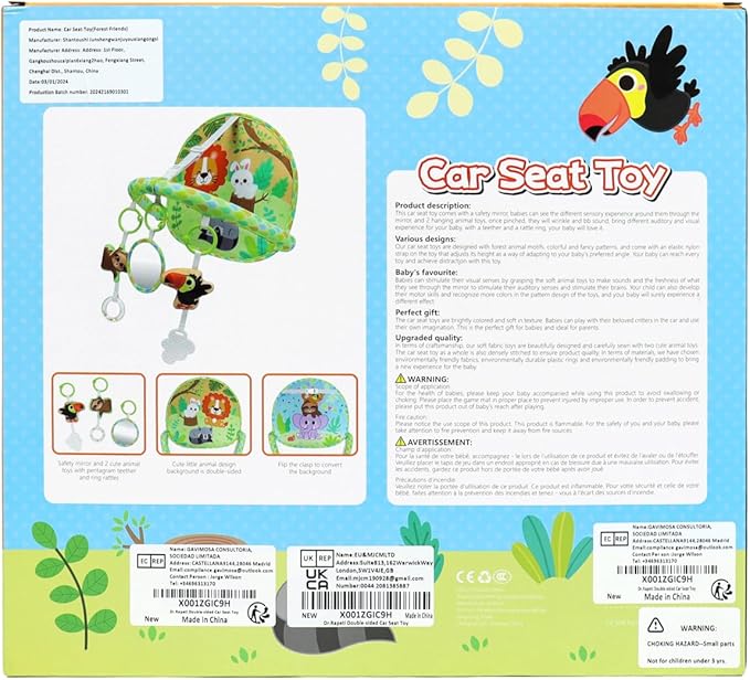 Dr.Rapeti Baby Car Seat Toy for Travel Rear Facing Double Sided Baby Travel Activity Car Seat Entertainment Toy Easy Drive Gift for Newborn Baby Infant 0-12 Month