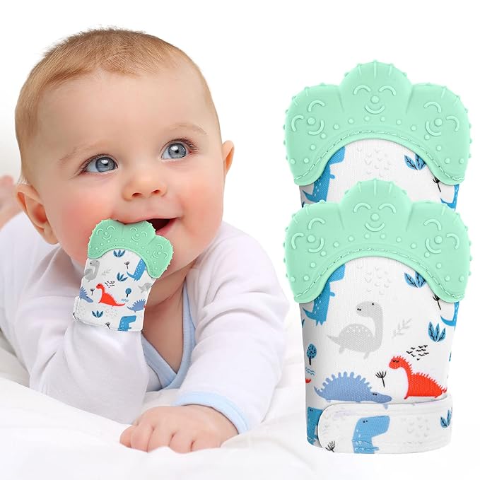 2Pack Silicone Teething Mitt, Soothing Infant Teething Mitten Pain Relief 0-12 Months
