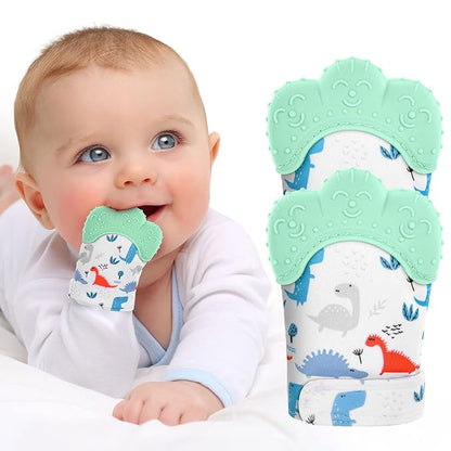 2Pack Silicone Teething Mitt, Soothing Infant Teething Mitten Pain Relief 0-12 Months