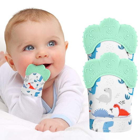 2Pack Silicone Teething Mitt, Soothing Infant Teething Mitten Pain Relief 0-12 Months