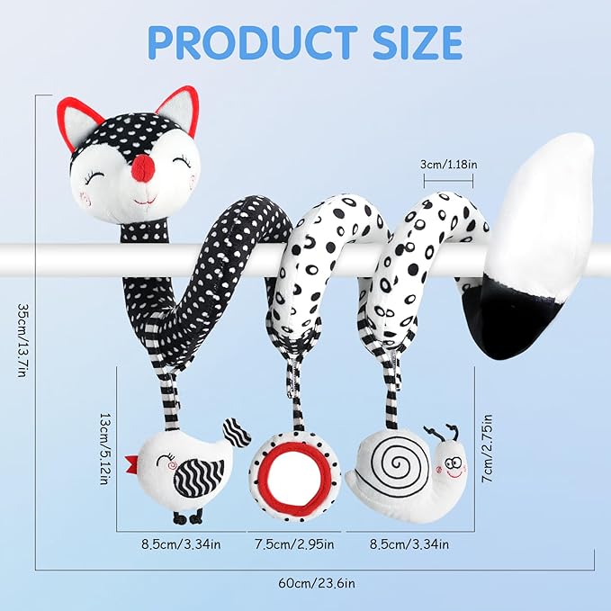Car Seat Toys for Babies 0-6 Months Boy Girl Carseat Toys Hanging, Black and White High Contrast Baby Toy for Newborn, Baby Infant Sensory for Crib Mobile Carseat Stroller, Gift for 0 3 6 9 12 Months