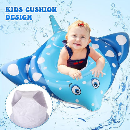 Inflatable Pool Float for Kids - Manta Ray Pool Floaties Swimming Ring, Fun Summer Outdoor Beach Swimming Pool Tube Water Toys for Kids 3 4 5 Years