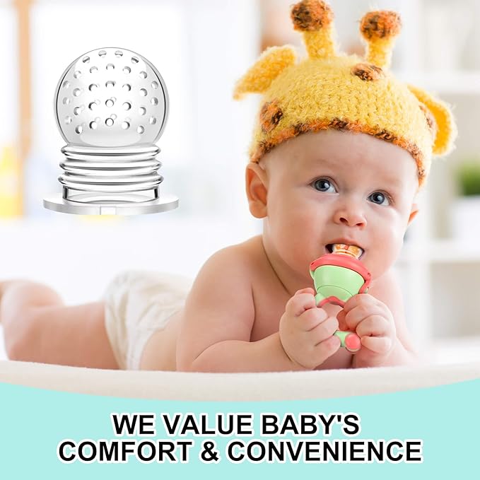 Baby Fruit Food Feeder Pacifier - Fresh Fruit Teething Toy 6M+, BPA Free Safely Introduce Solids Teething Relief Toy Includes Add Silicone Sacs 2-Pack (Green)